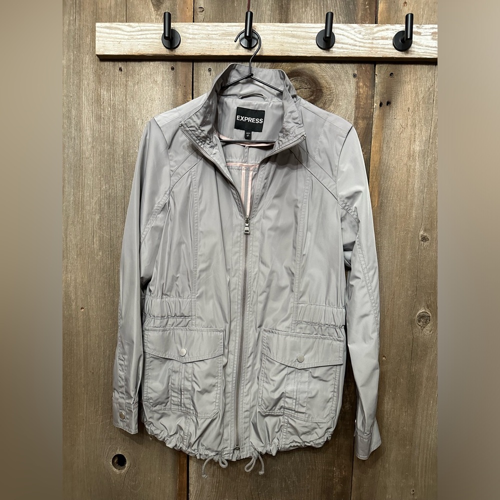 2014 Express Drawstring Utility Jacket in Light Gray Size Small Women’s